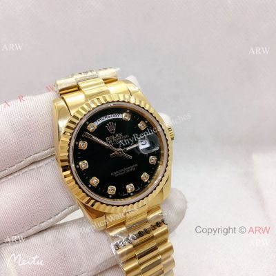 Best Quality Rolex Day date Replica 36mm Black Diamond Gold Presidential watch